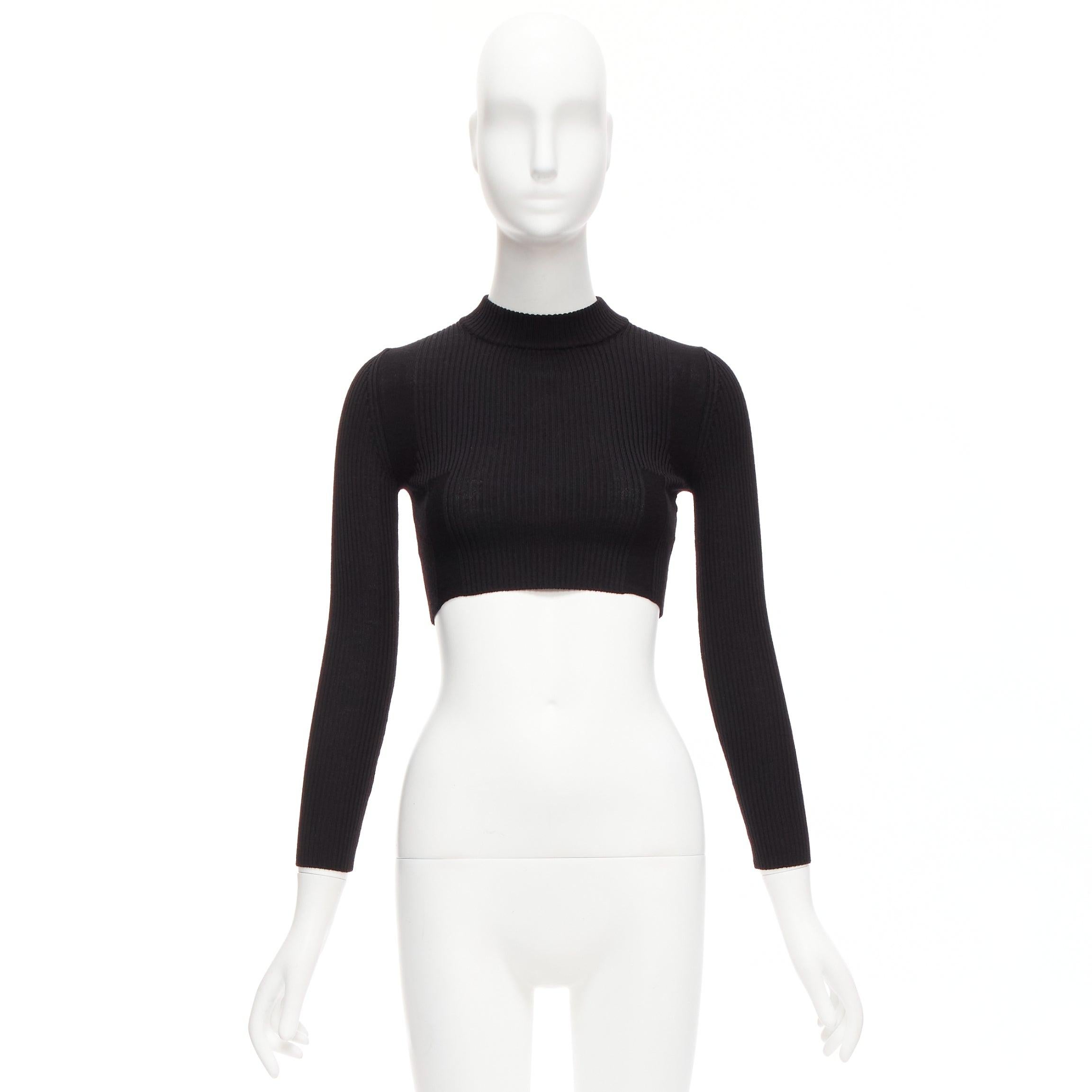 MAISON MARGIELA 2015 100% wool black crew ribbed sock knit crop top XS For Sale 5