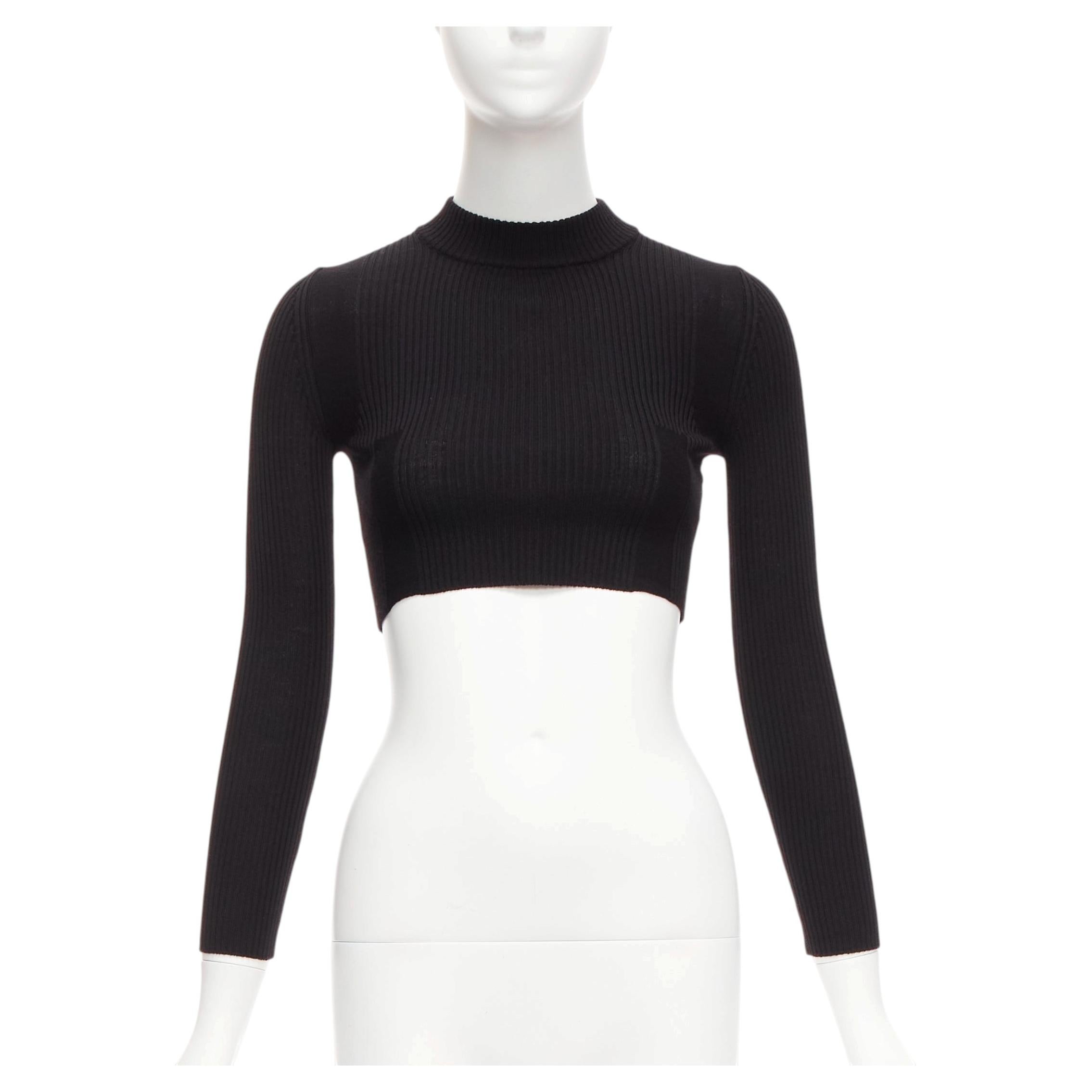 MAISON MARGIELA 2015 100% wool black crew ribbed sock knit crop top XS For Sale