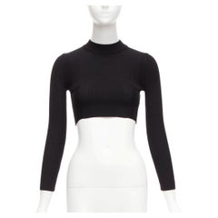 MAISON MARGIELA 2015 100% laine noir crew ribbed sock knit crop top XS