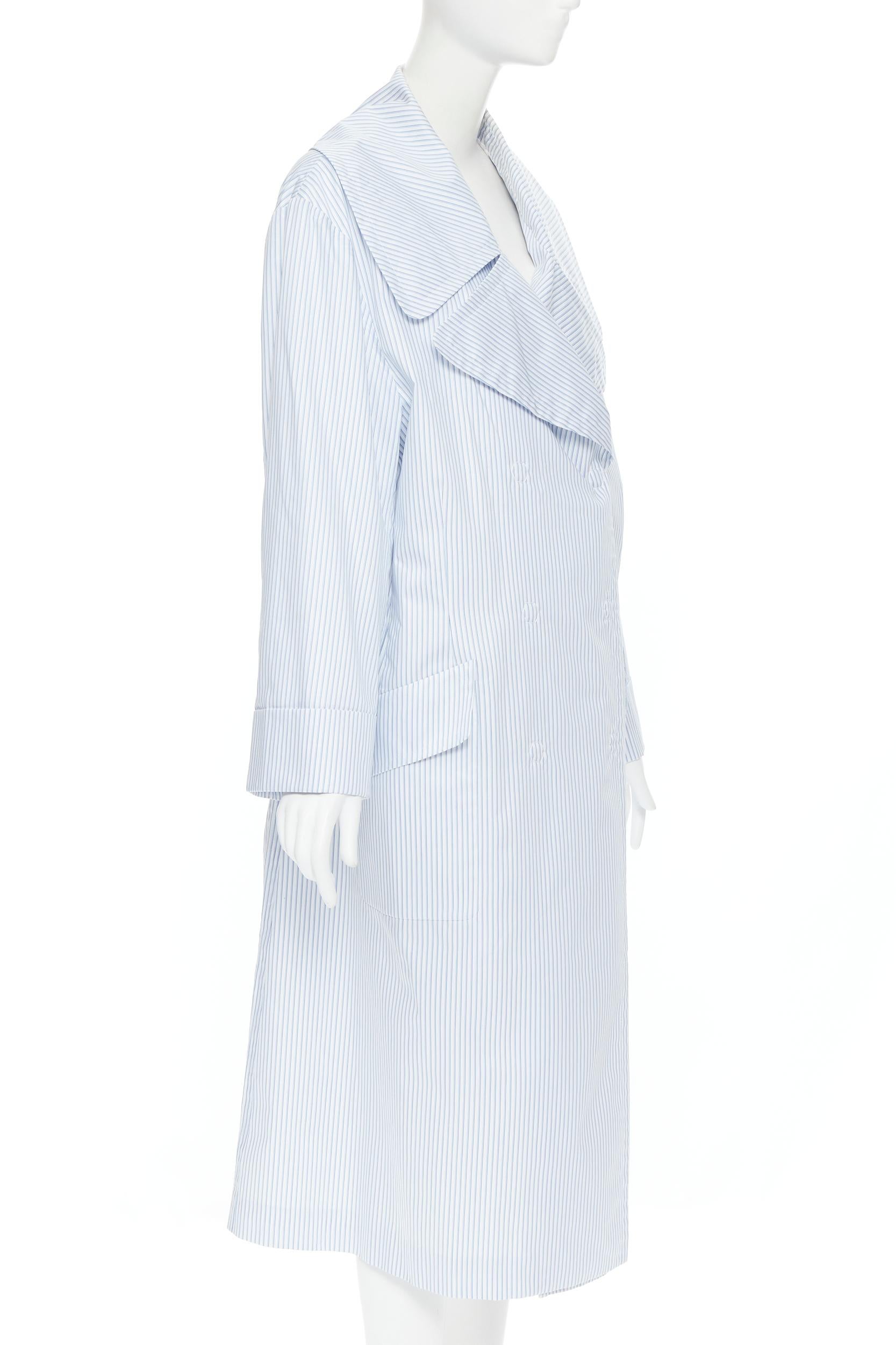 MAISON MARGIELA 2017 blue white pinstripe oversized double breasted coat IT40 S In Good Condition In Hong Kong, NT
