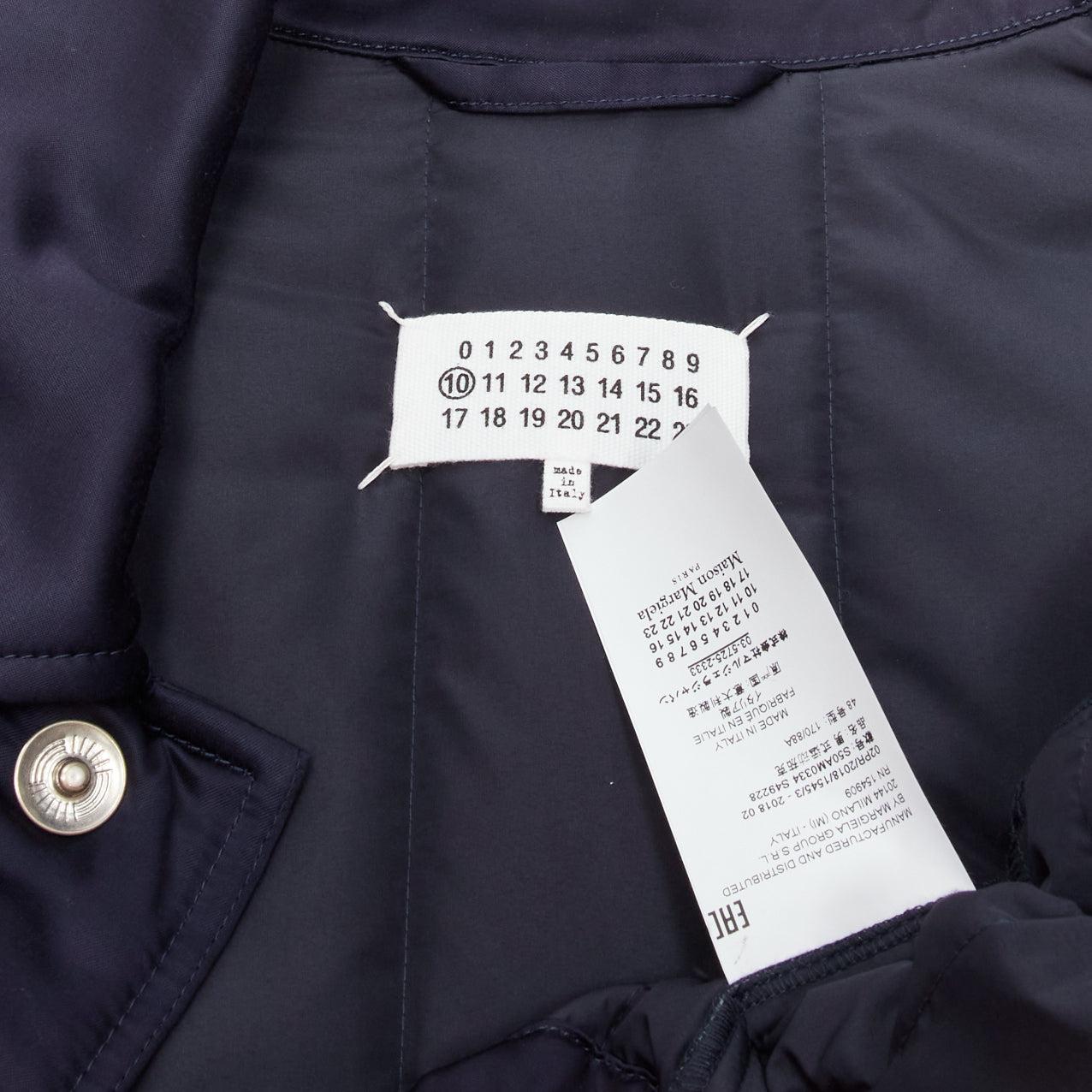 MAISON MARGIELA 2018 navy satin contrast patch pockets padded coat IT48 M For Sale 4