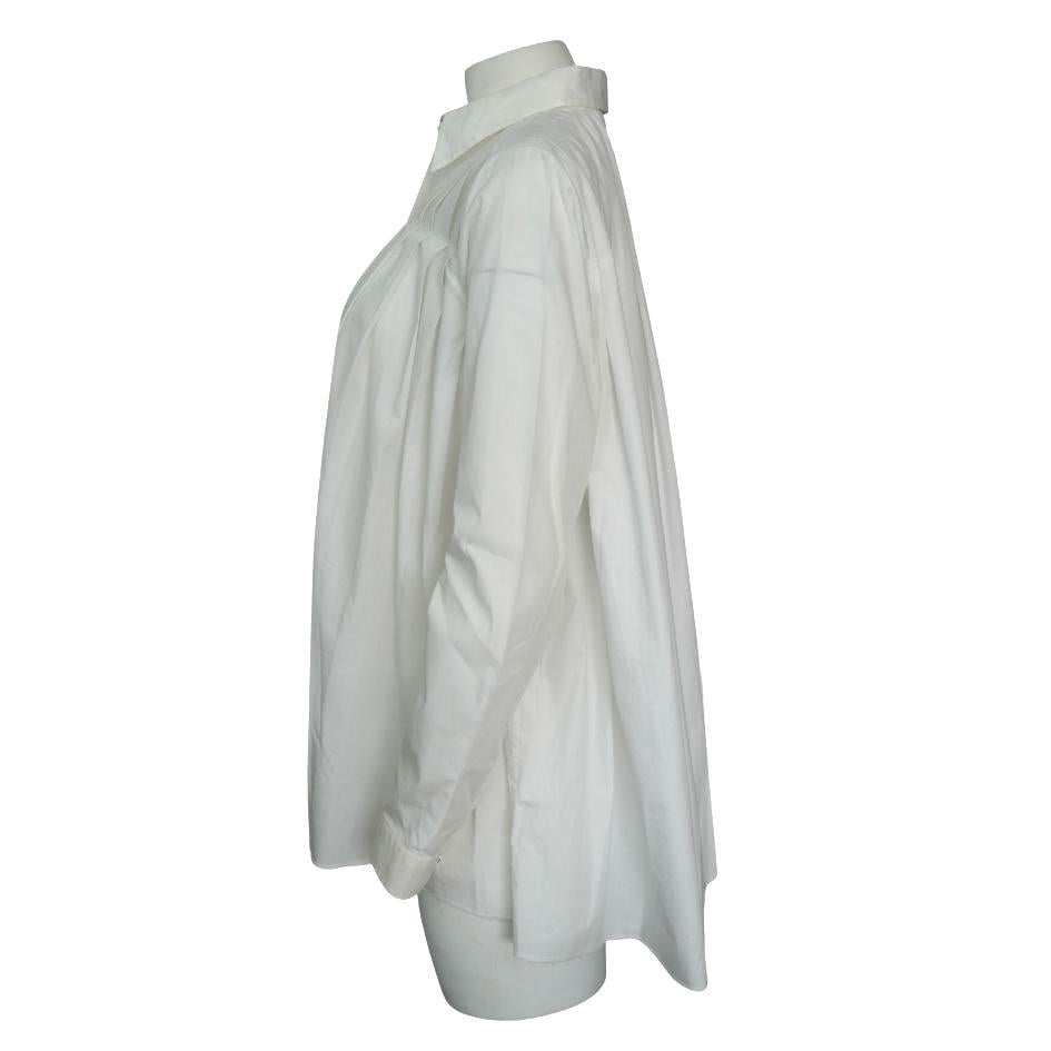 Women's Maison Margiela Asymmetrical Pleated White Long Sleeve Button Up For Sale