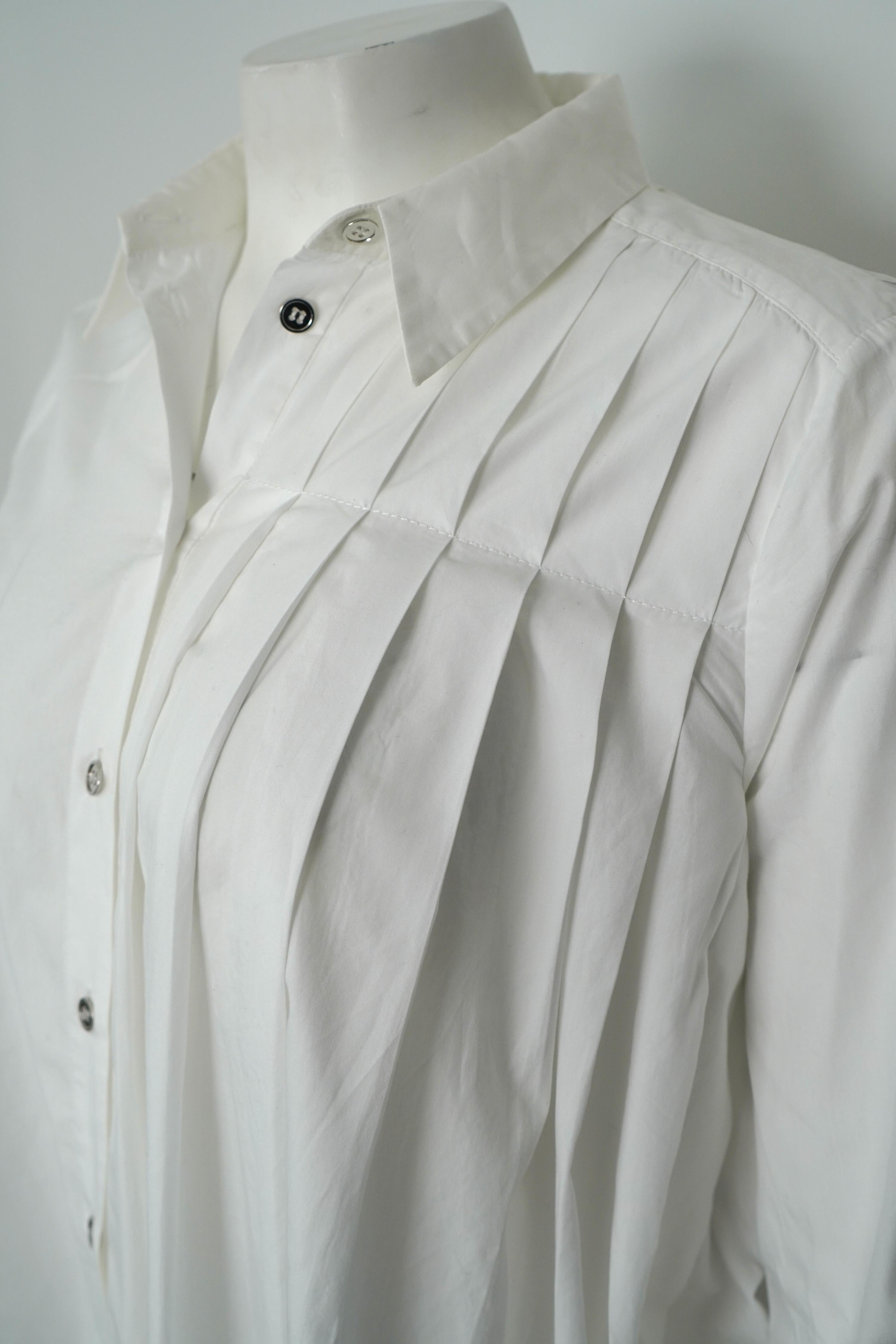 Maison Margiela Asymmetrical Pleated White Long Sleeve Button Up For Sale 1