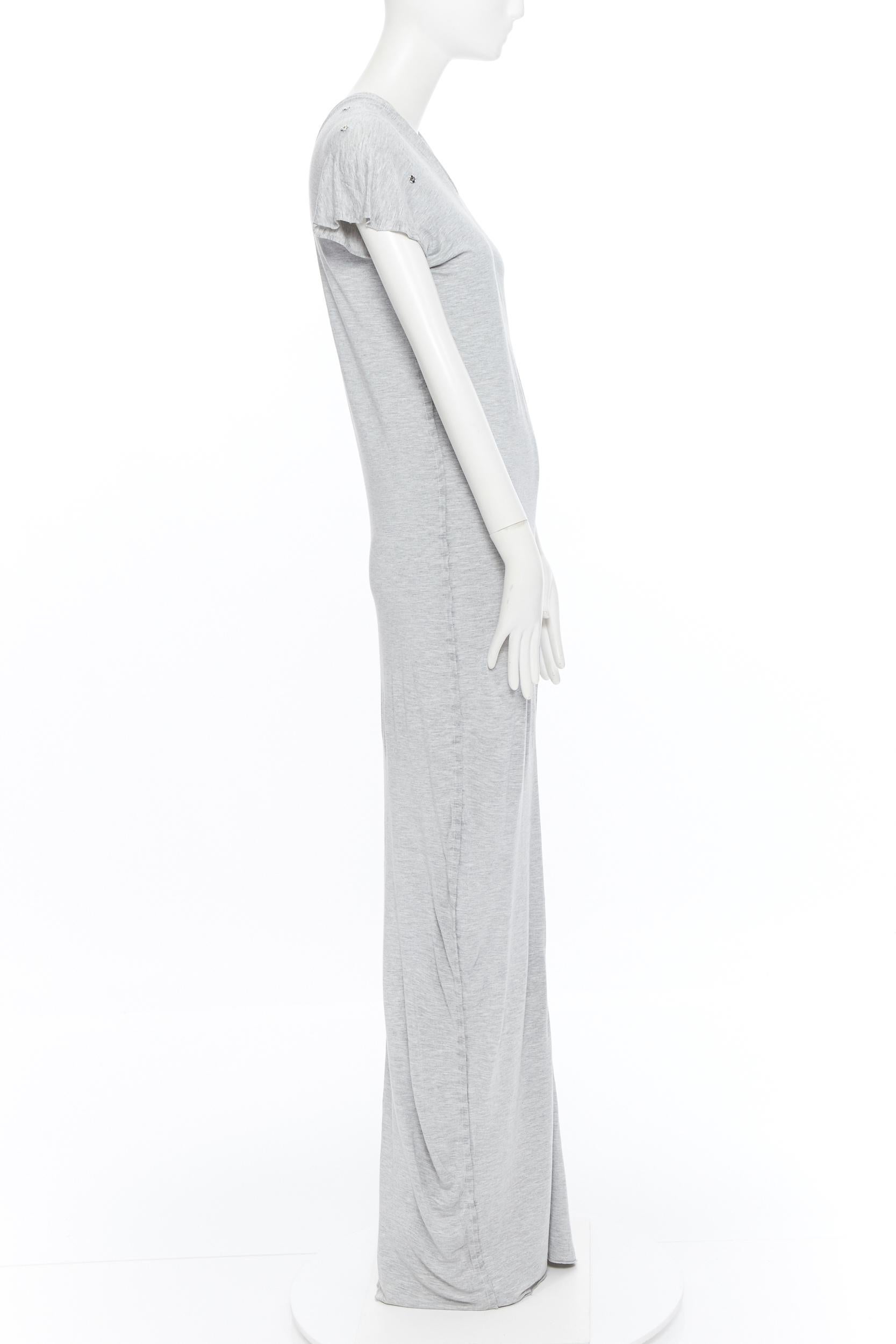 Gray MAISON MARGIELA AW1998 Flat grey cotton raw cut sleeve snap button maxi dress