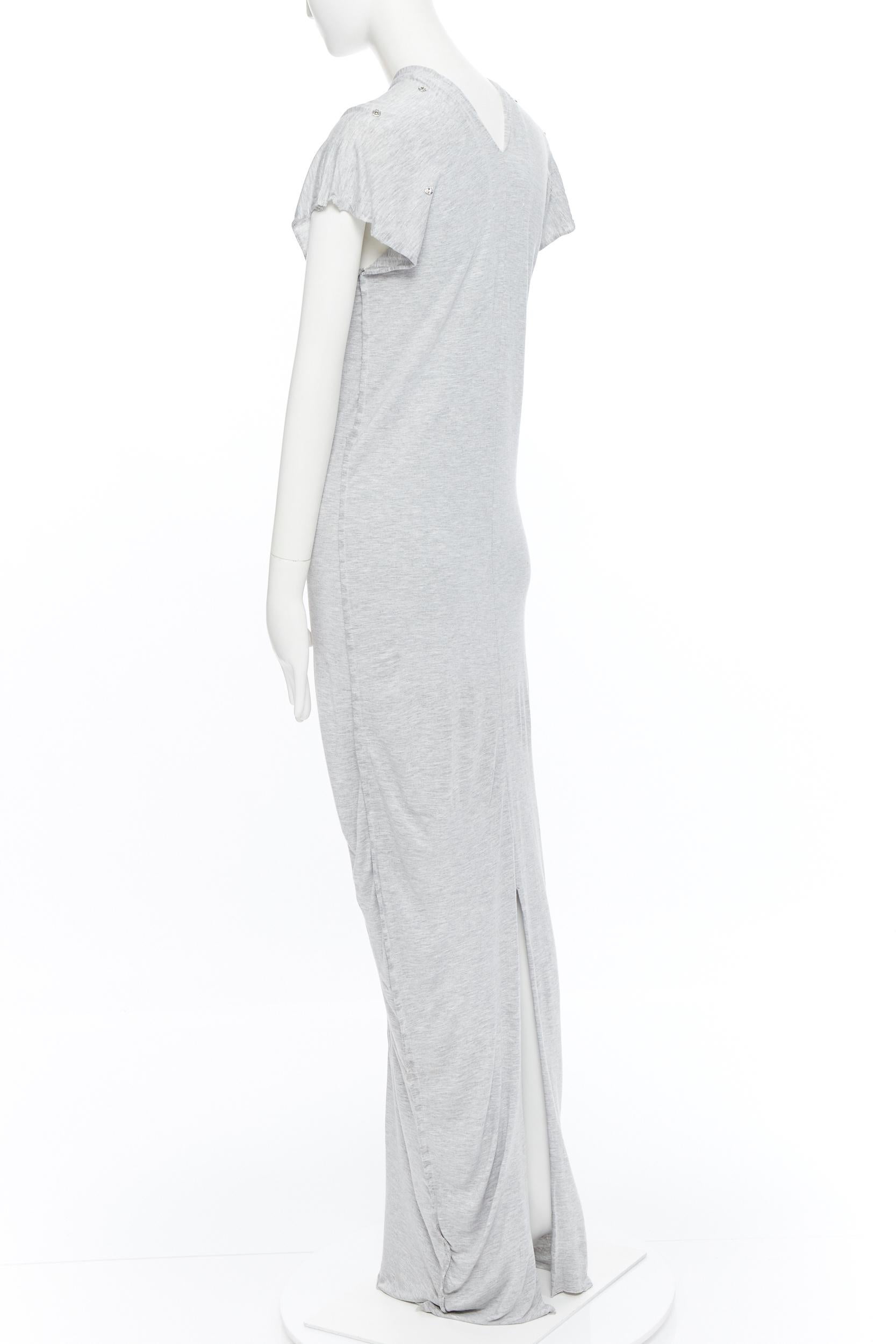 MAISON MARGIELA AW1998 Flat grey cotton raw cut sleeve snap button maxi dress 1
