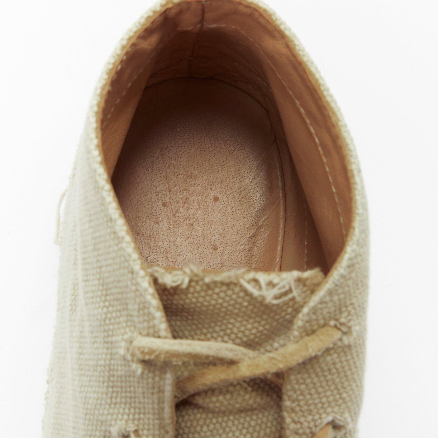 MAISON MARGIELA beige canvas leather lace up espadrille boots EU39 For Sale 6