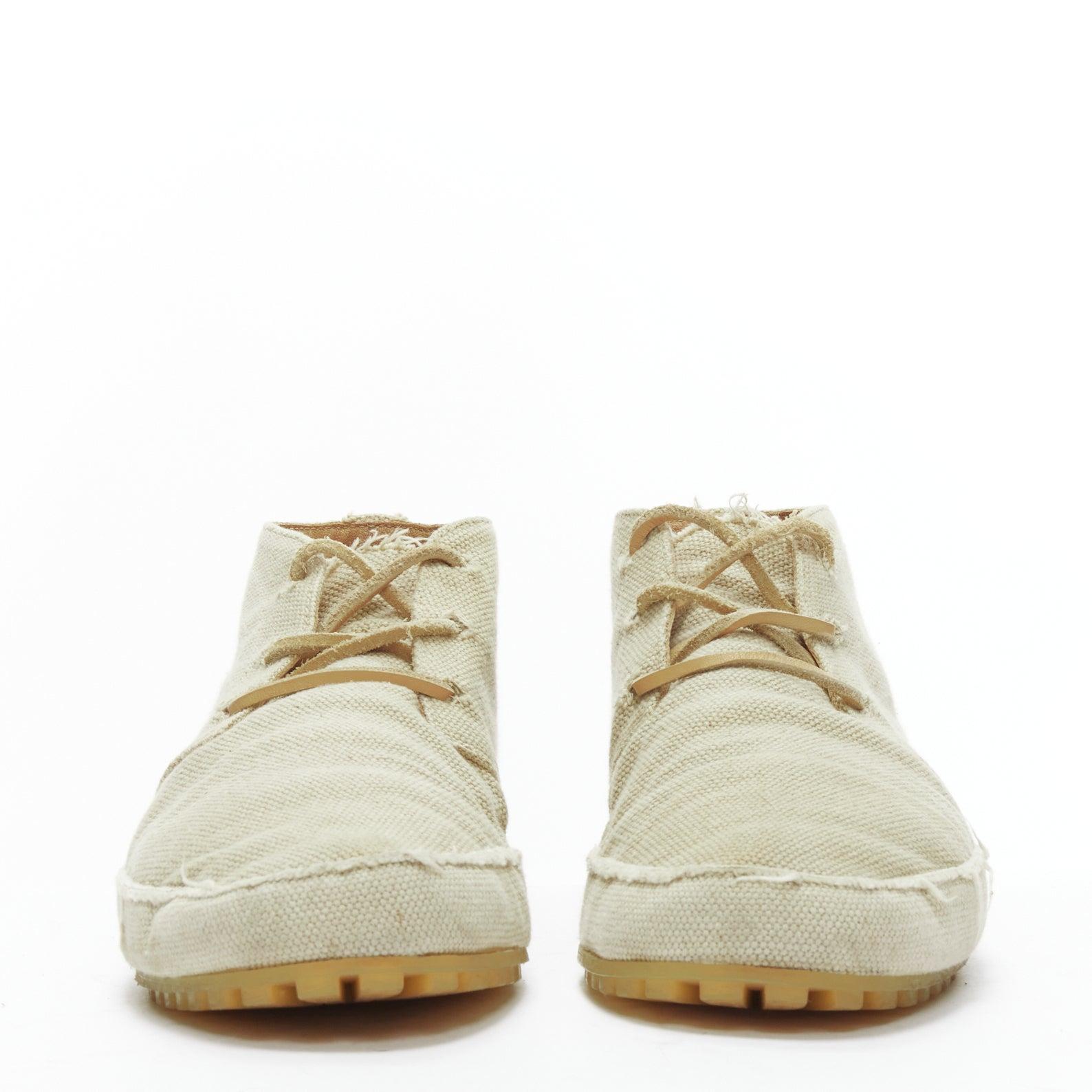 MAISON MARGIELA beige canvas leather lace up espadrille boots EU39 In Good Condition For Sale In Hong Kong, NT