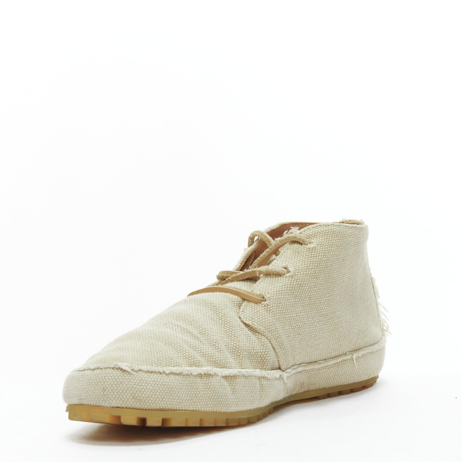 MAISON MARGIELA beige canvas leather lace up espadrille boots EU39 In Good Condition In Hong Kong, NT