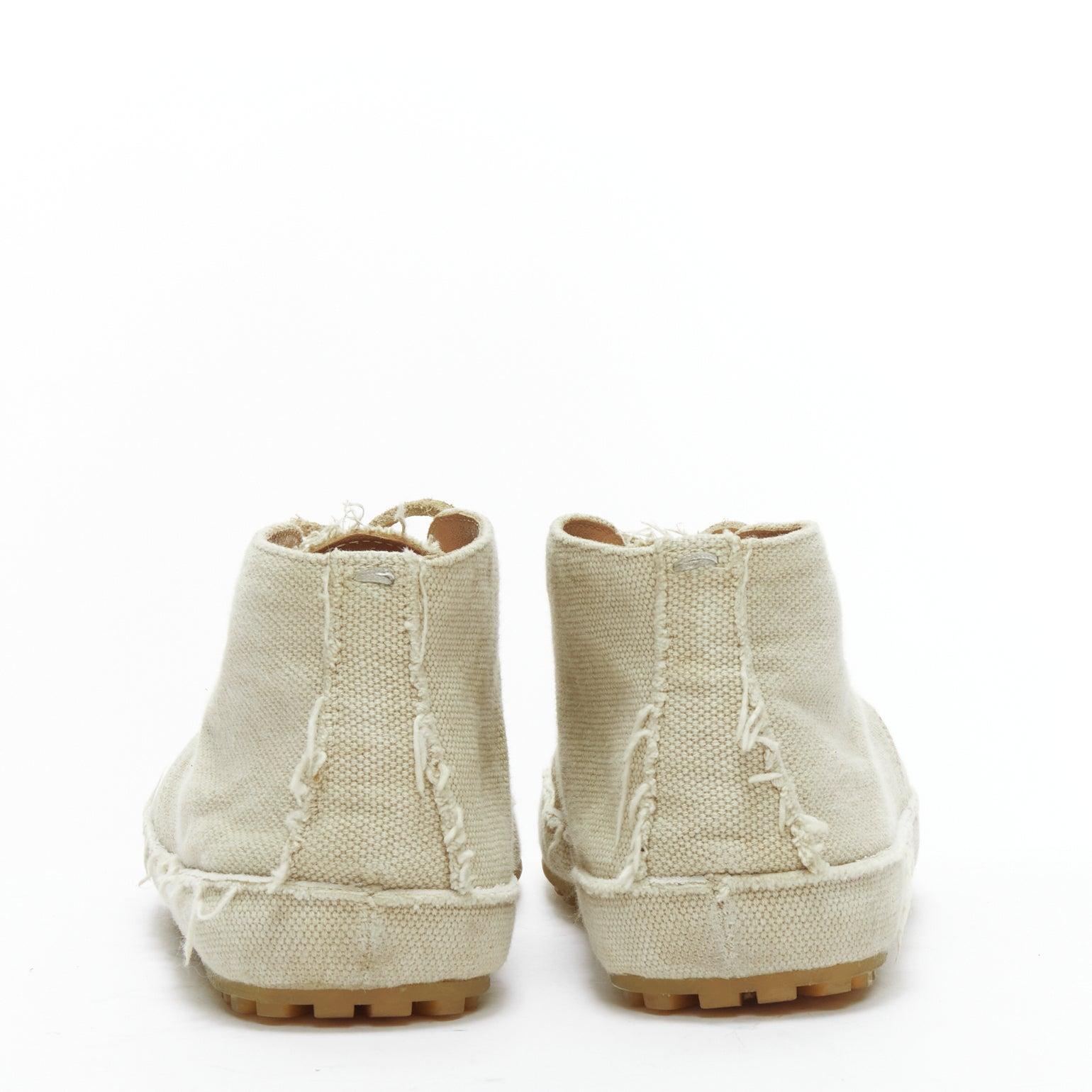 MAISON MARGIELA beige canvas leather lace up espadrille boots EU39 For Sale 1