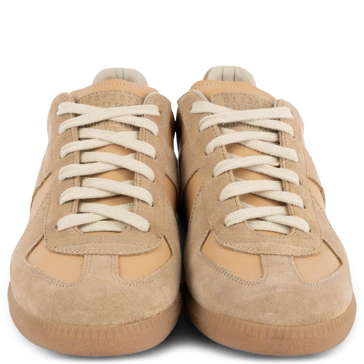 100% authentic Maison Martin Margiela Replica sneakers in beige lambskin and suede set on a beige rubber sole. Have been worn once inside and are in virtually new condition. 

Measurements
Imprinted Size	38
Shoe Size	38
Inside Sole	25cm