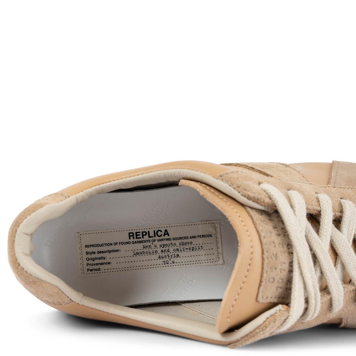 MAISON MARGIELA beige leather & suede REPLICA LOW TOP Sneakers Shoes 38 For Sale 2