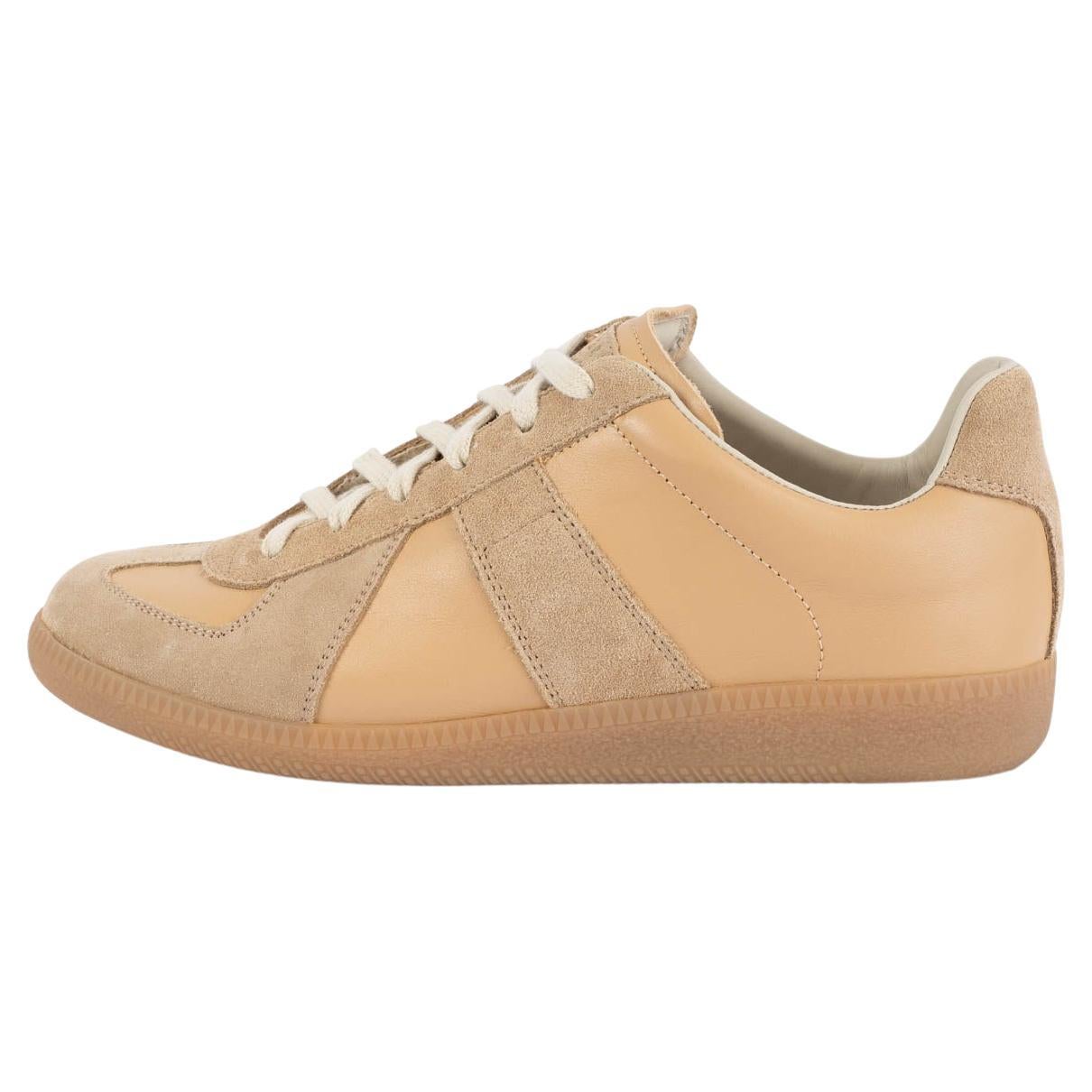 MAISON MARGIELA beige leather & suede REPLICA LOW TOP Sneakers Shoes 38 For Sale