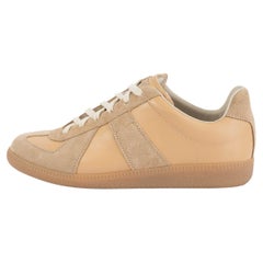 MAISON MARGIELA beige leather & suede REPLICA LOW TOP Sneakers Shoes 38