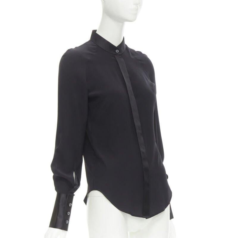 Black MAISON MARGIELA black cotton silk trim reversed button cuff shirt IT38 XS For Sale