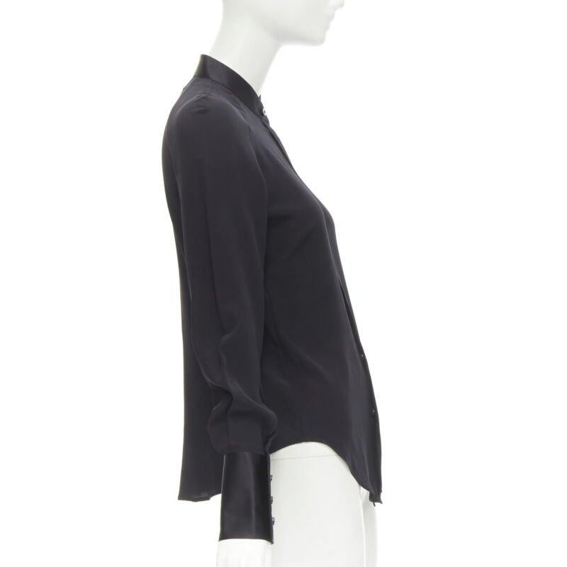MAISON MARGIELA black cotton silk trim reversed button cuff shirt IT38 XS In Excellent Condition For Sale In Hong Kong, NT