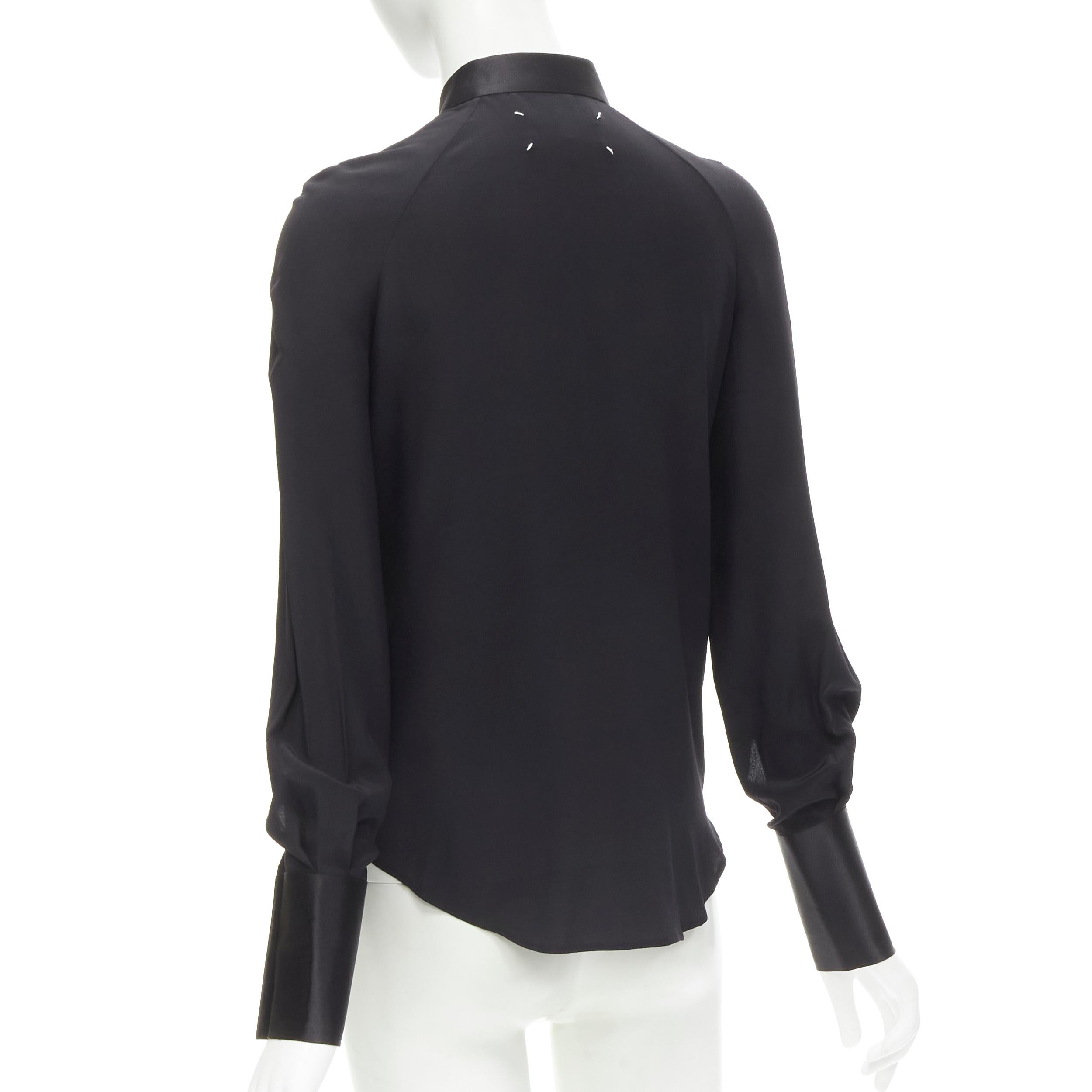 MAISON MARGIELA black cotton silk trim reversed button cuff shirt IT38 XS In Excellent Condition For Sale In Hong Kong, NT