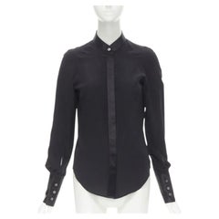 MAISON MARGIELA black cotton silk trim reversed button cuff shirt IT38 XS