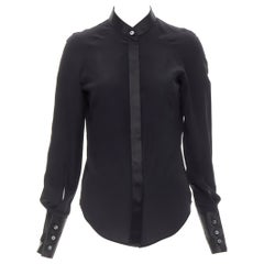 MAISON MARGIELA black cotton silk trim reversed button cuff shirt IT38 XS