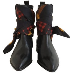 Used Maison Margiela Black Leather Scarf Ankle Boots