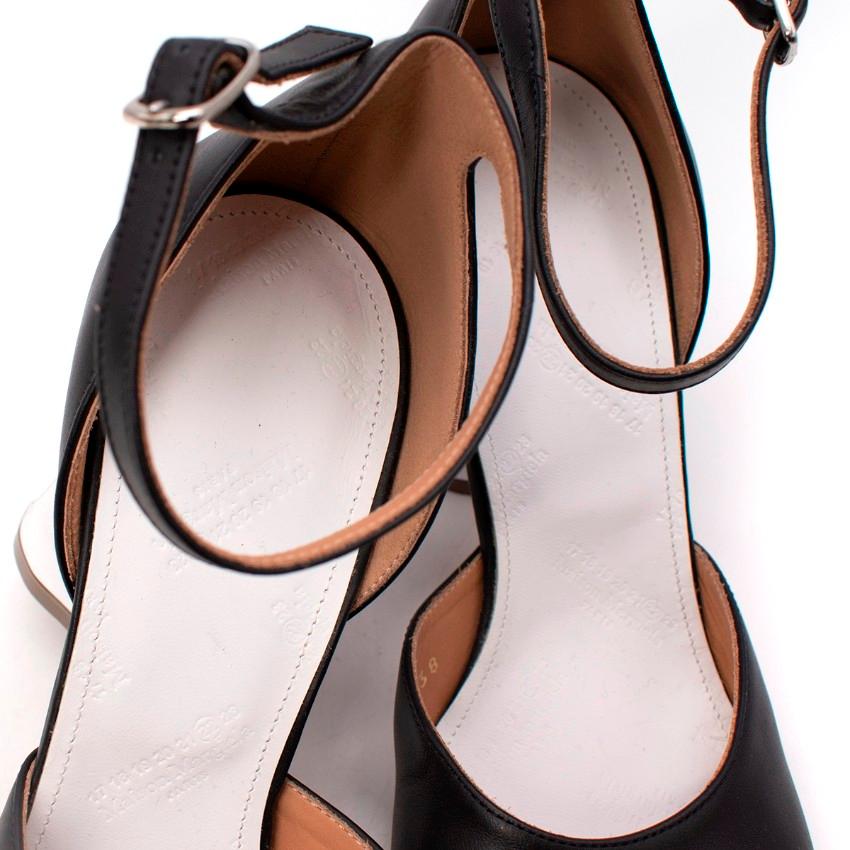 Women's Maison Margiela Black Leather Silver-Tone Sculpted Block Heel Pumps For Sale