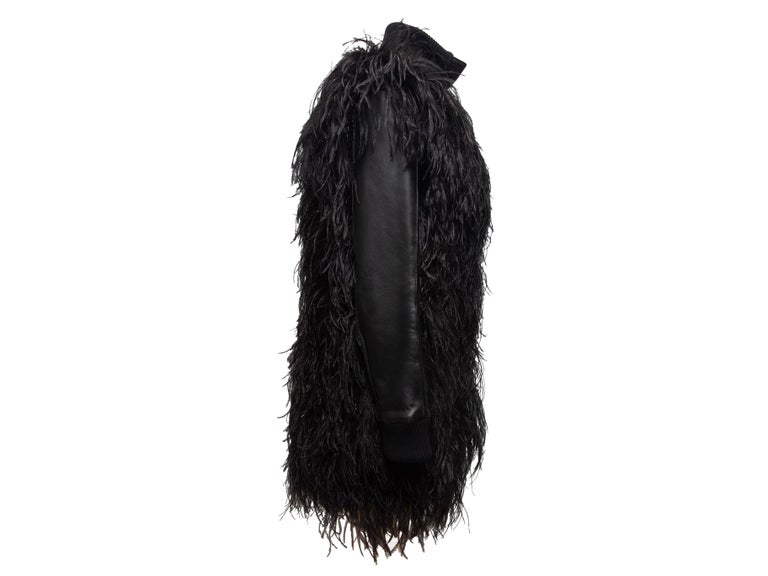 Maison Margiela Black Ostrich Feather & Leather Coat In Good Condition For Sale In New York, NY