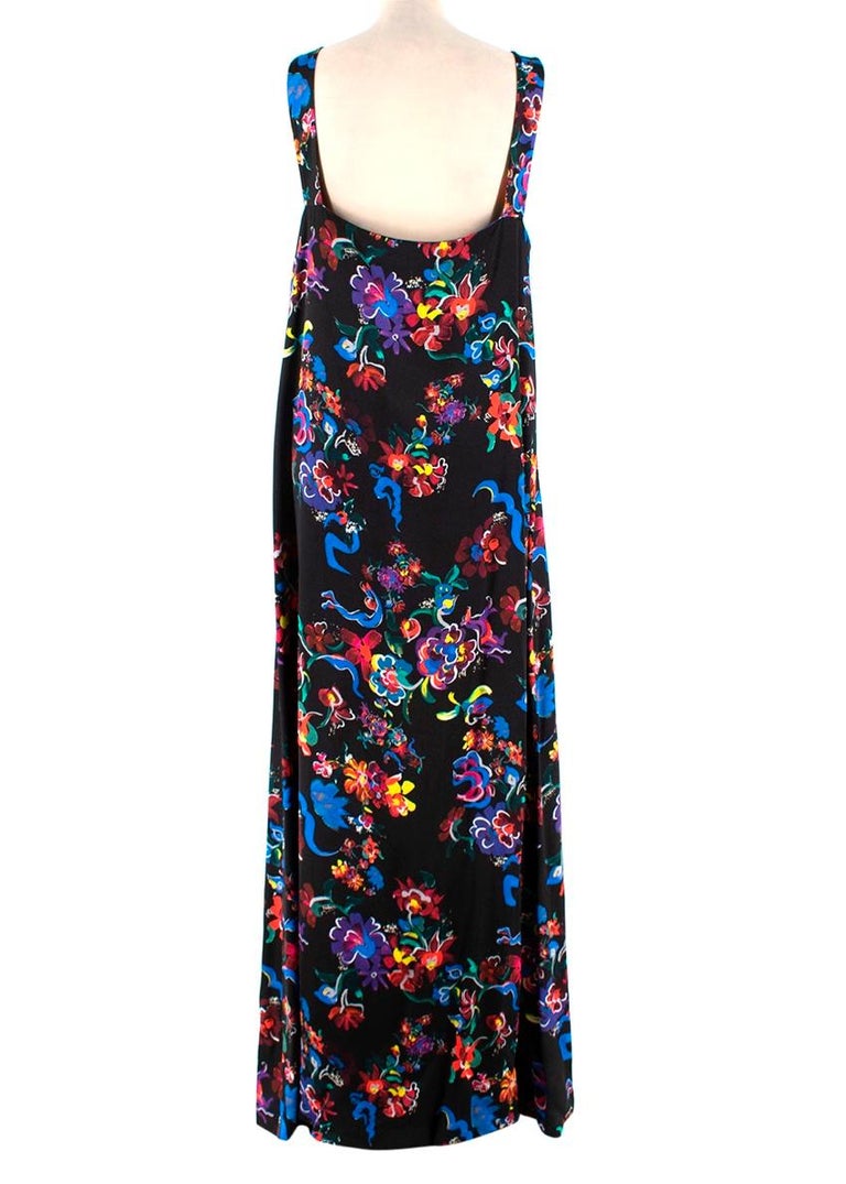 Maison Margiela Black Satin Sleeveless Floral Dress - Size US 10 In Excellent Condition For Sale In London, GB