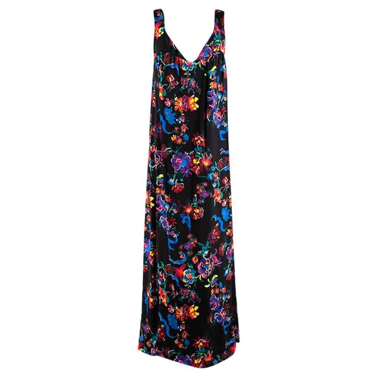 Maison Margiela Black Satin Sleeveless Floral Dress - Size US 10 For Sale