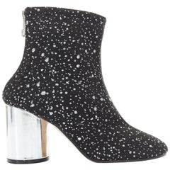 MAISON MARGIELA black silver speckle glitter cone heel zip ankle bootie EU39