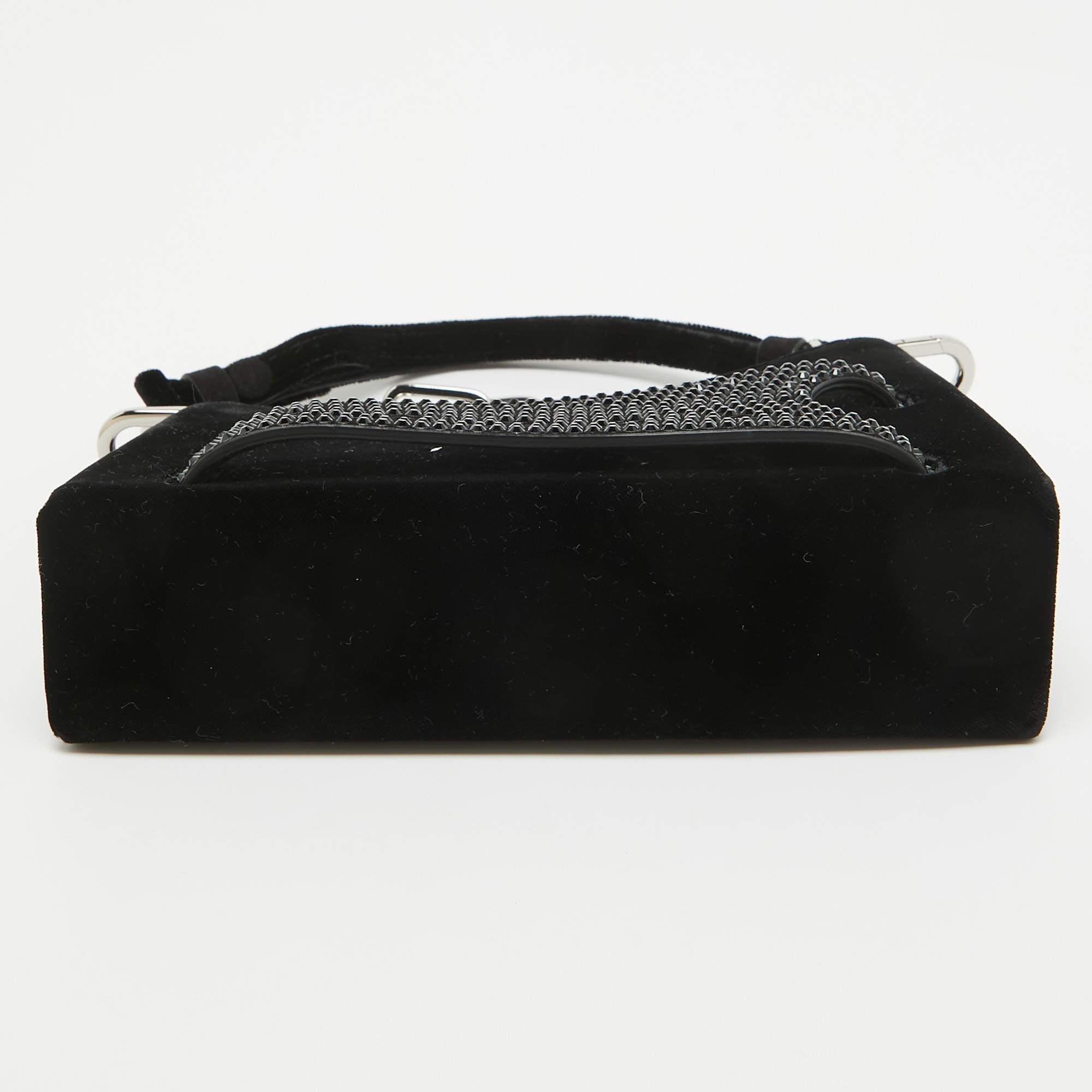 Maison Margiela Black Velvet Micro Embellished Snatched Hobo For Sale 2
