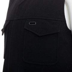 MAISON MARGIELA black wool blend oval grommet pocket vest IT46 S
