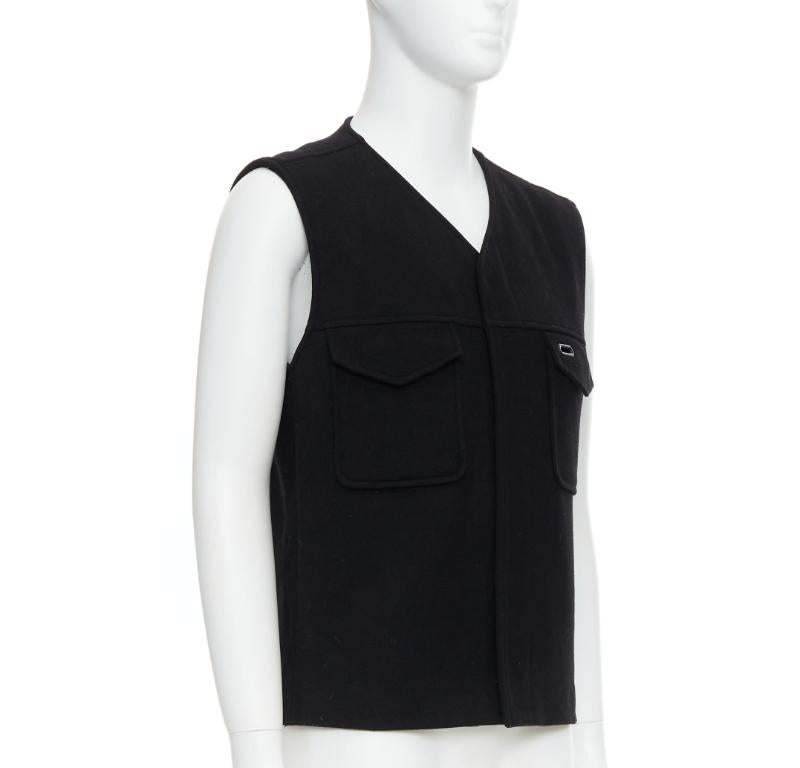 Black MAISON MARGIELA black wool blend oval grommet pocket vest IT46 S For Sale