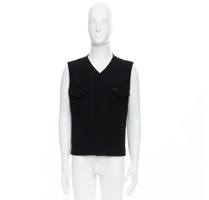 MAISON MARGIELA black wool blend oval grommet pocket vest IT46 S For Sale 4