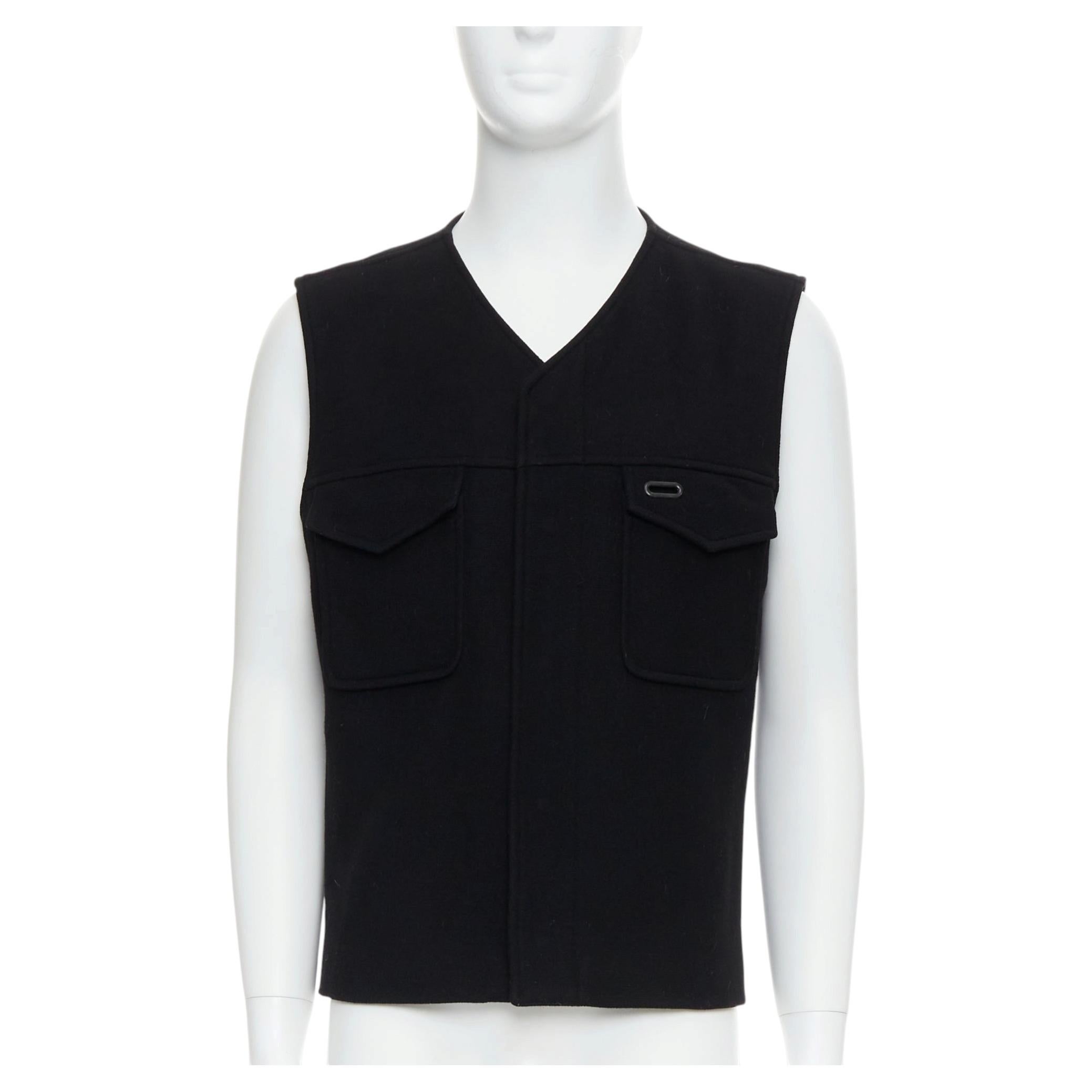 MAISON MARGIELA Schwarze ovale Weste mit Ösen aus Wollmischung IT46 S