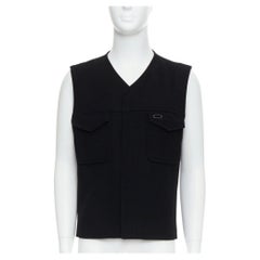 MAISON MARGIELA black wool blend oval grommet pocket vest IT46 S