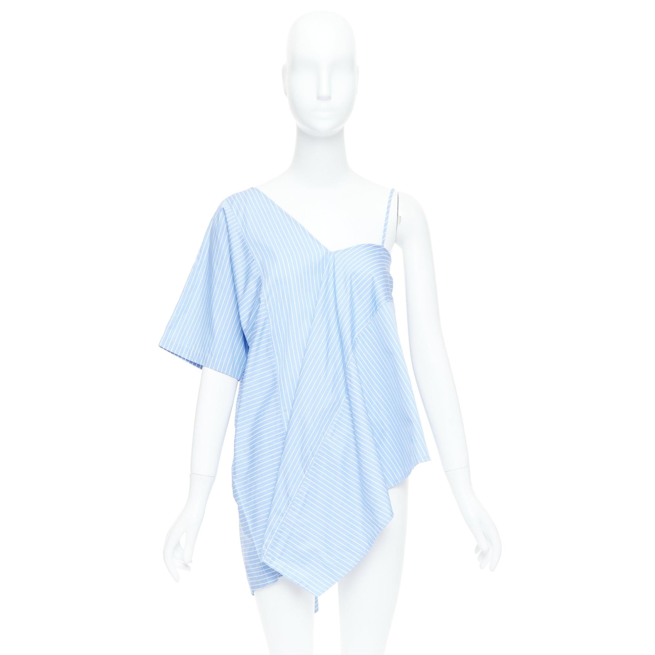 MAISON MARGIELA blue cotton striped deconstructed half cami top IT38 XS For Sale 4