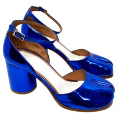 Maison Margiela Blue Metallic Patent Leather Mary Jane Tabi Pumps