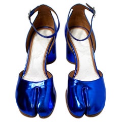 Maison Margiela Blue Metallic Patent Leather Mary Jane Tabi Pumps