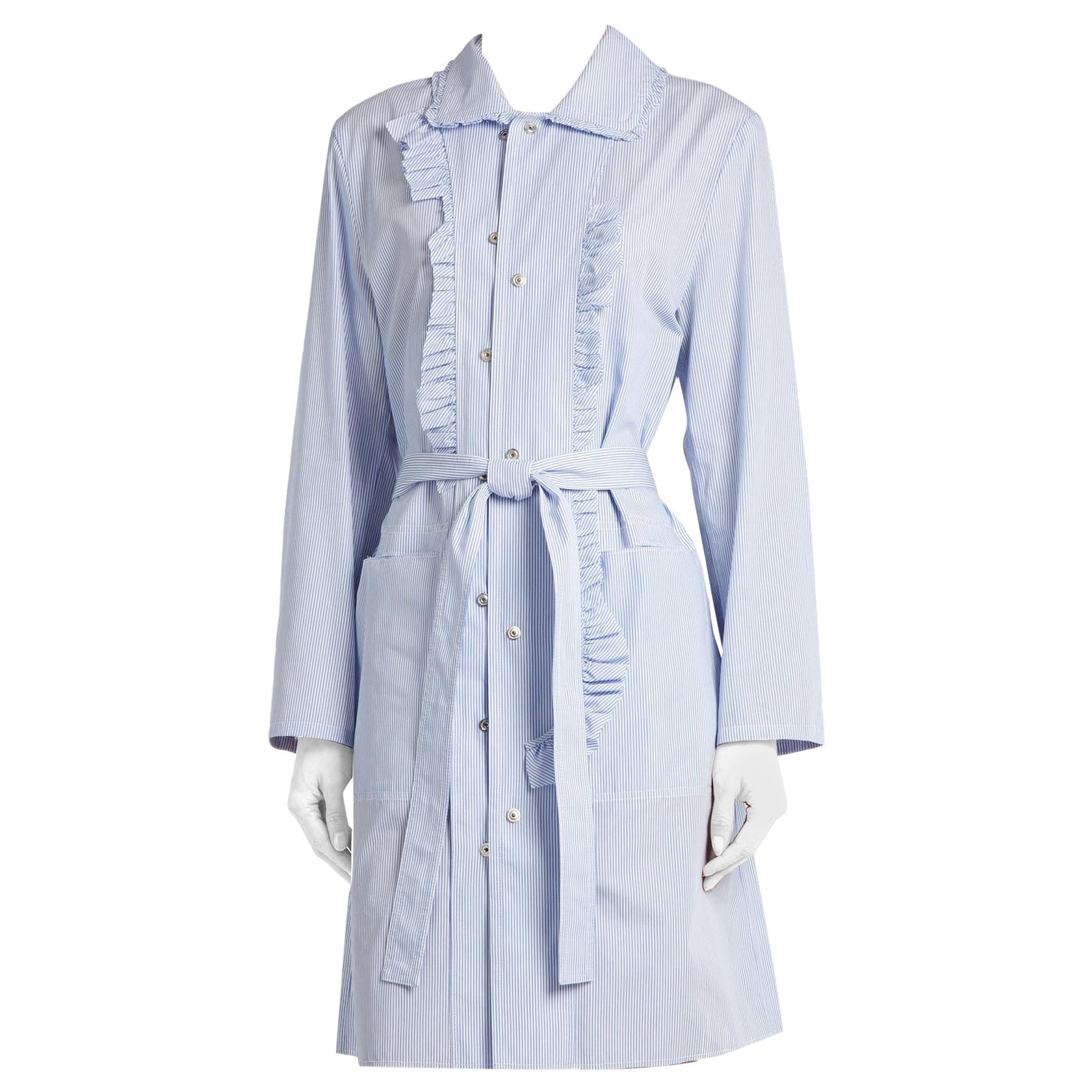 Maison Margiela Blue Striped Cotton-Poplin Shirt Dress US6 For Sale