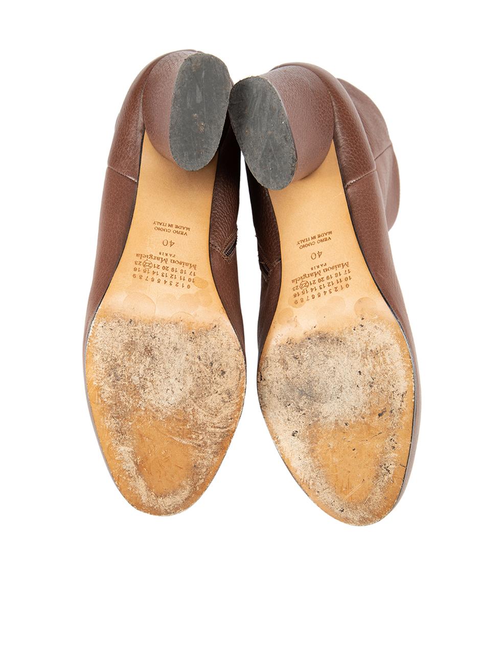 Women's Maison Margiela Brown Leather Round Toe Boots Size IT 40