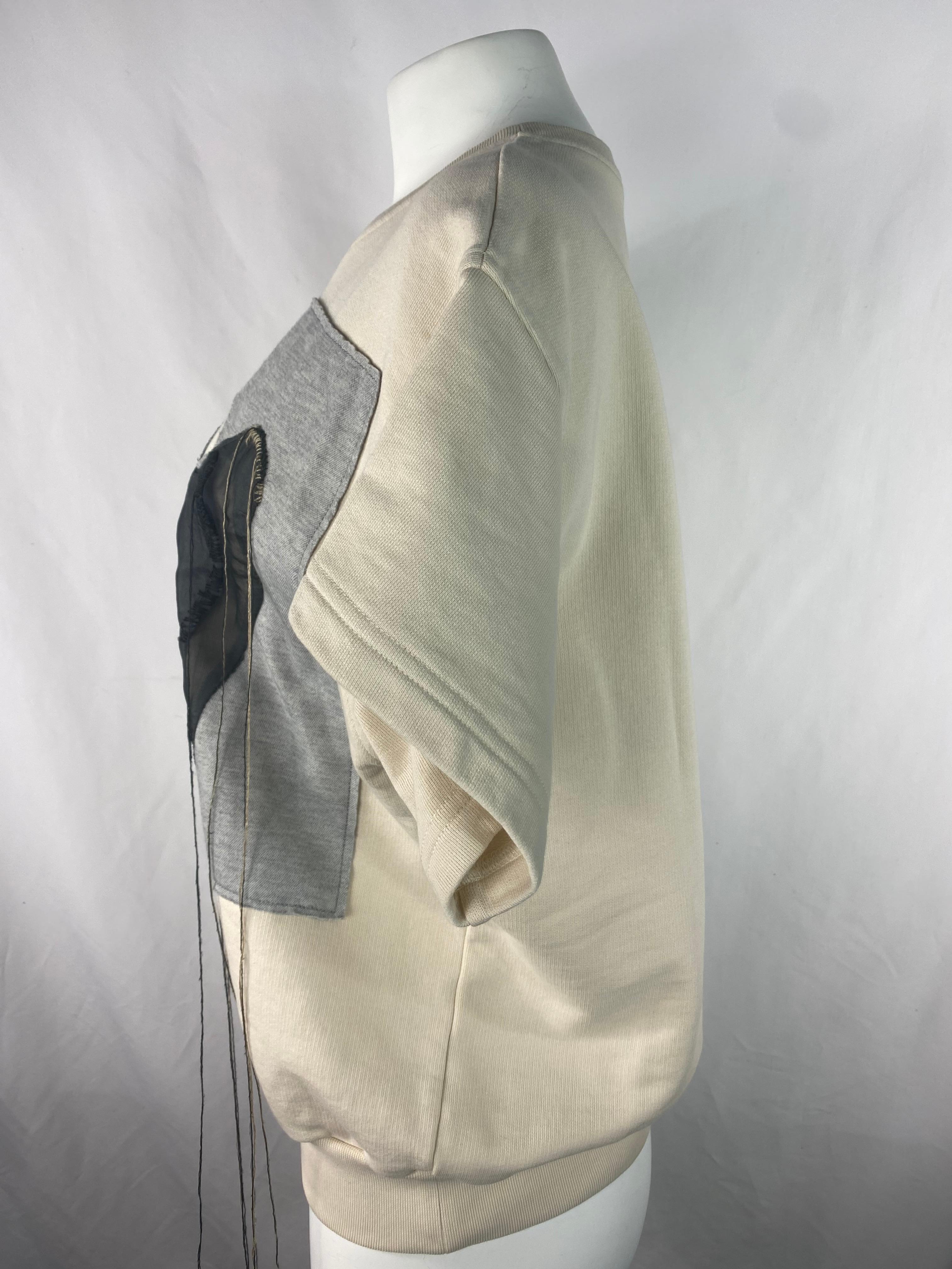 Gray Maison Margiela Cream Heart Sweatshirt Top, Size M
