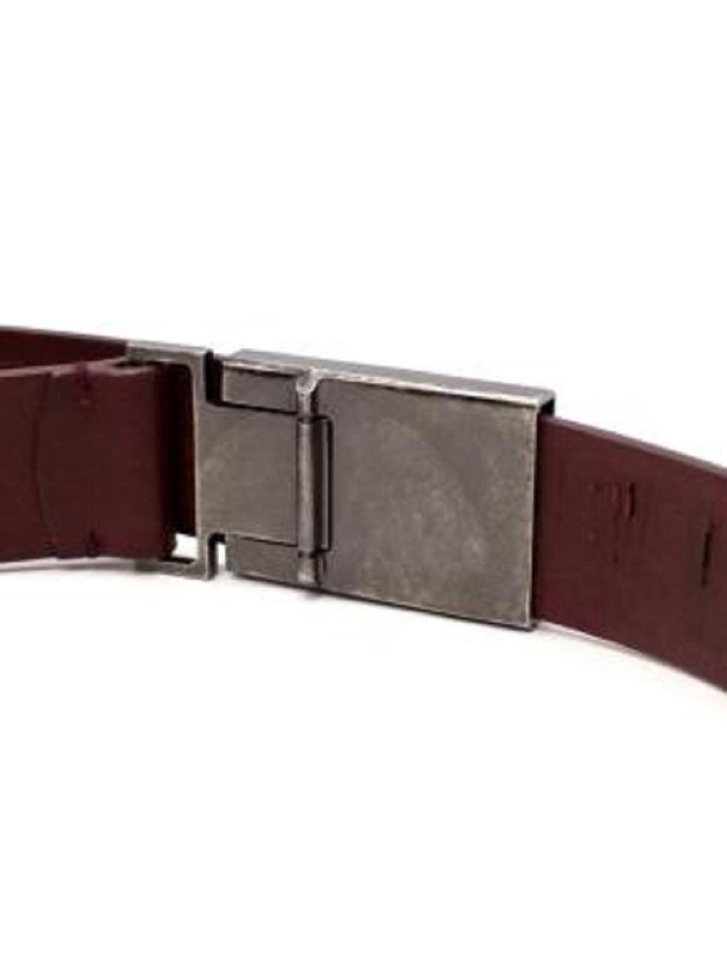Maison Margiela Dark Plum Leather Belt with Burnished Buckle In Good Condition For Sale In London, GB