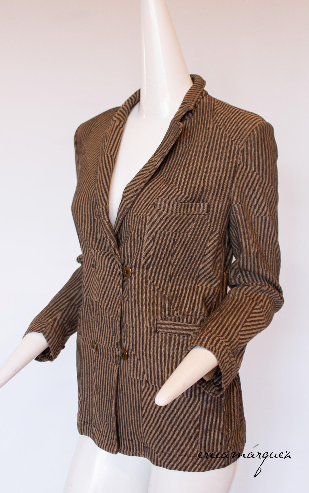 Maison Margiela, Fitted Jacket with Asymmetrical Stripe Print and 4-button front For Sale 5