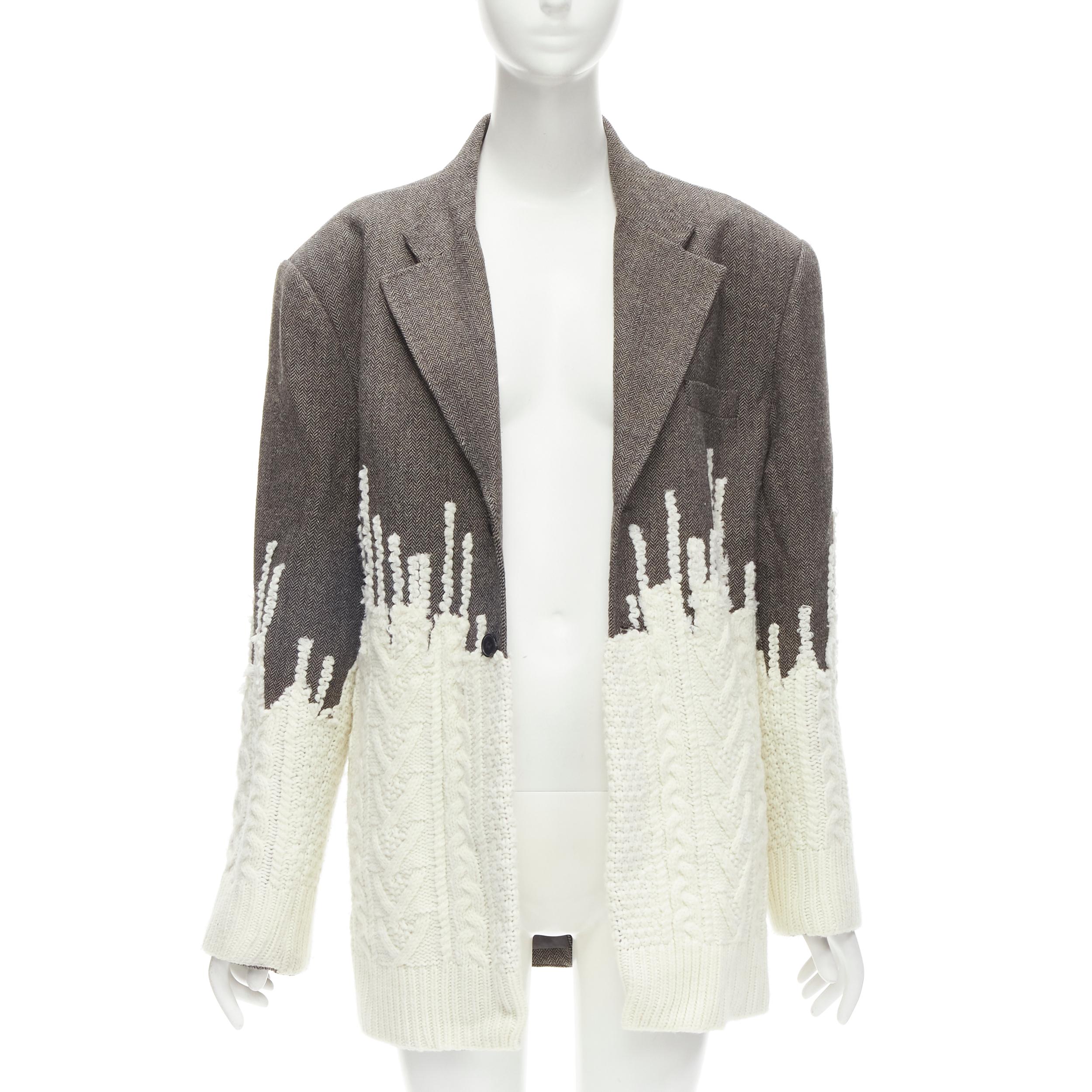 MAISON MARGIELA GALLIANO 2018 grey herringbone cable knit blazer jacket FR36 S In Excellent Condition In Hong Kong, NT