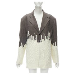 MAISON MARGIELA GALLIANO 2018 Grauer Blazer mit Fischgrätenmuster aus Kabelstrick FR36 S