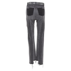 MAISON MARGIELA grey washed denim patchwork waistband print back raw hem jeans S
