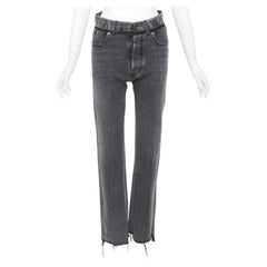 MAISON MARGIELA grey washed denim patchwork waistband print back raw hem jeans S