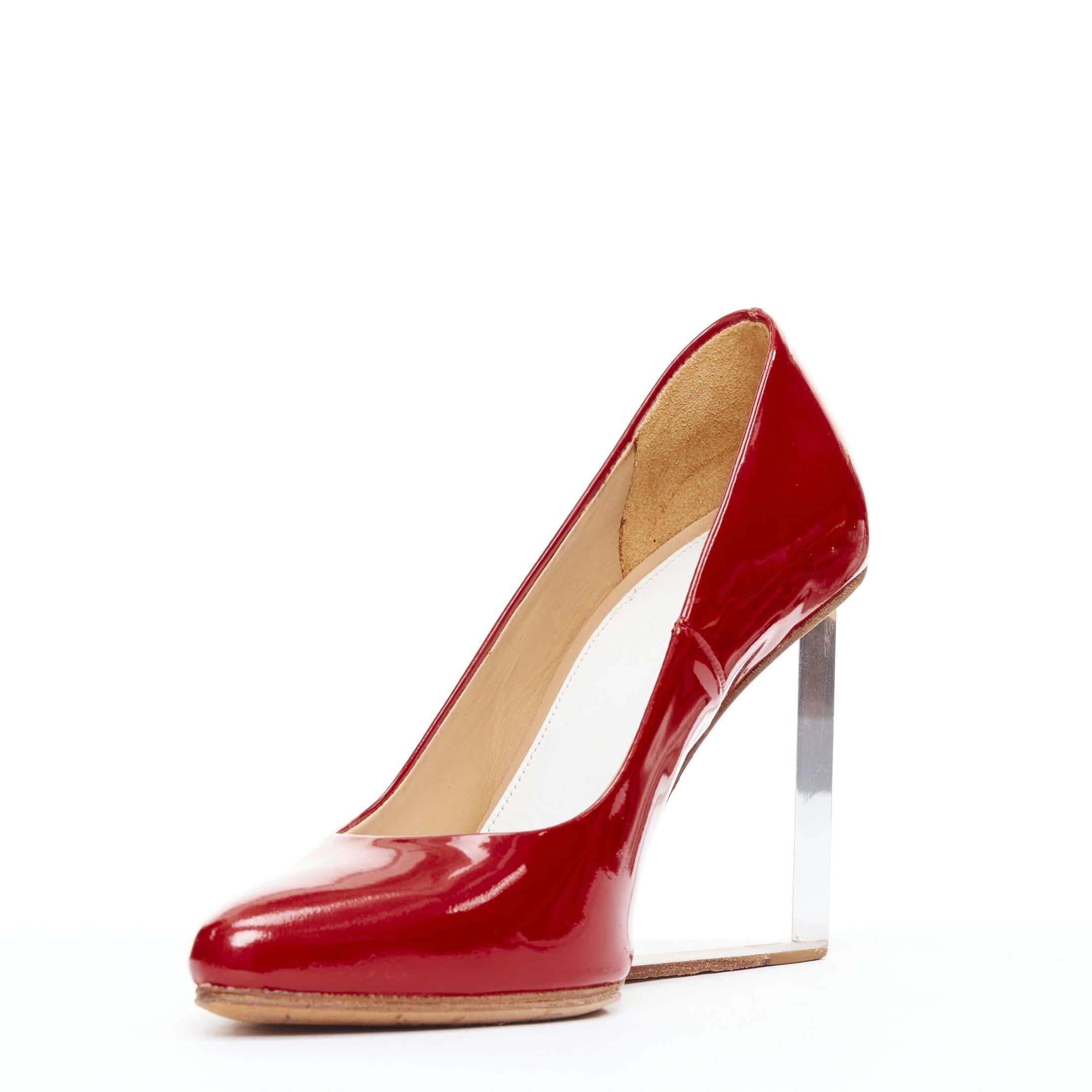 Red MAISON MARGIELA H&M Invisible red patent leather perspex clear heel pumps EU37 For Sale
