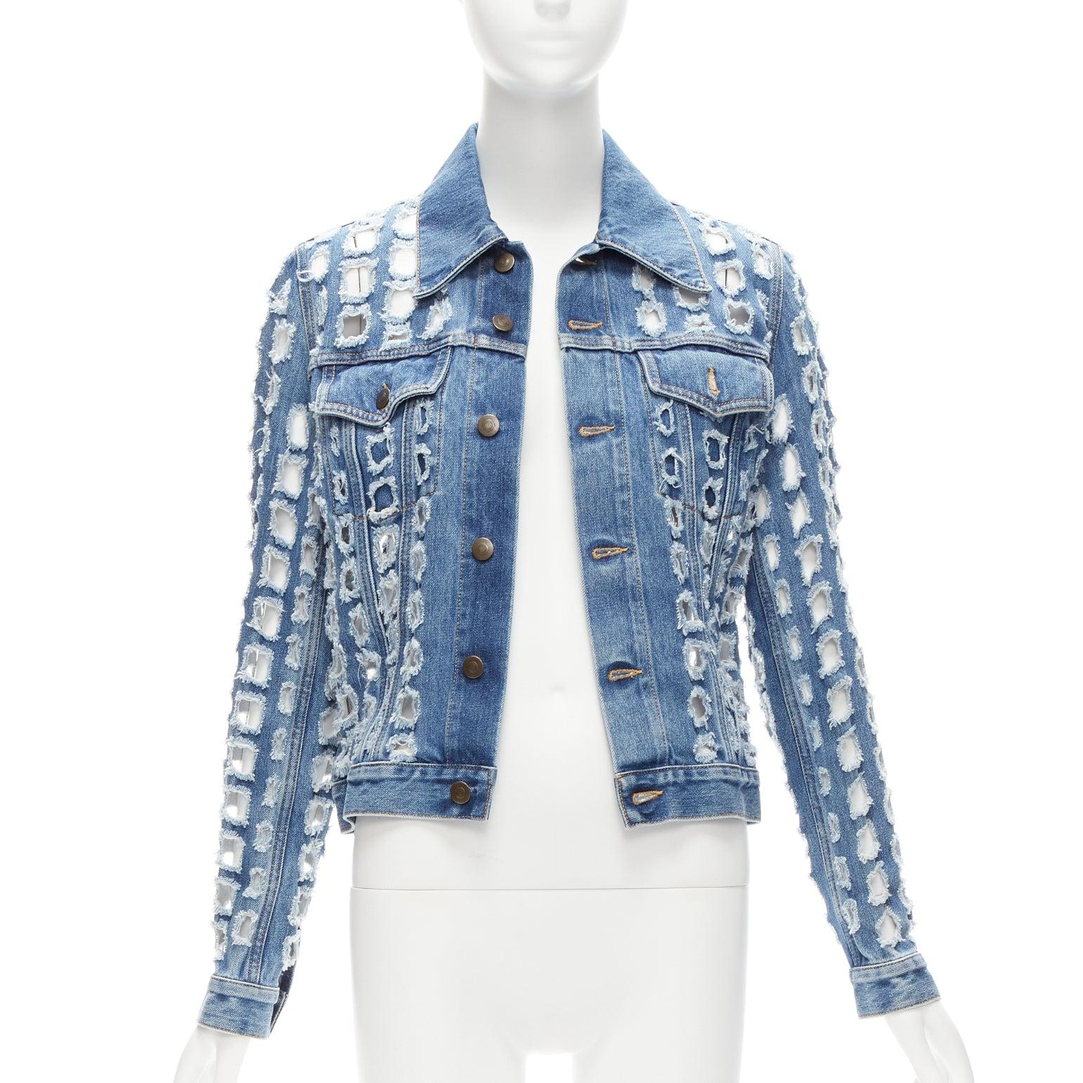 Blue MAISON MARGIELA John Galliano blue Hole Punched distressed denim jacket