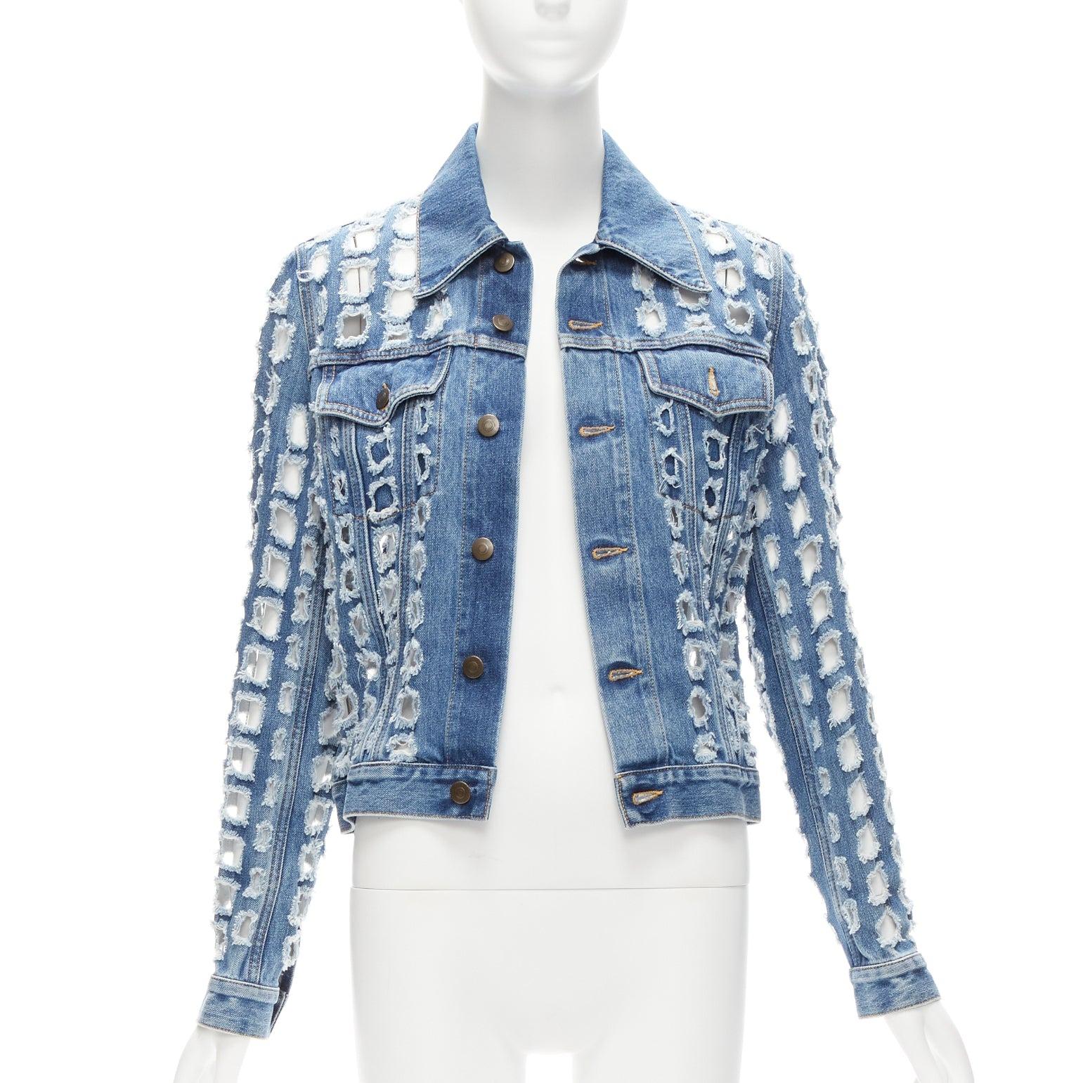 MAISON MARGIELA John Galliano blue Hole Punched distressed denim jacket In Excellent Condition For Sale In Hong Kong, NT