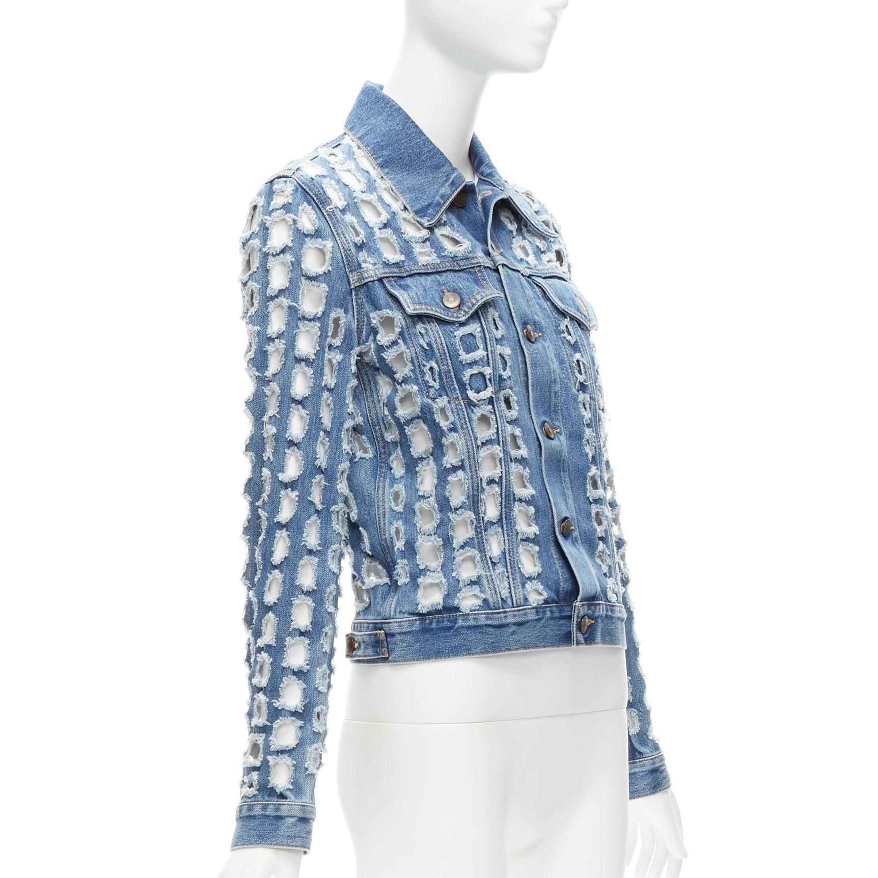 MAISON MARGIELA John Galliano blue Hole Punched distressed denim jacket In Excellent Condition In Hong Kong, NT